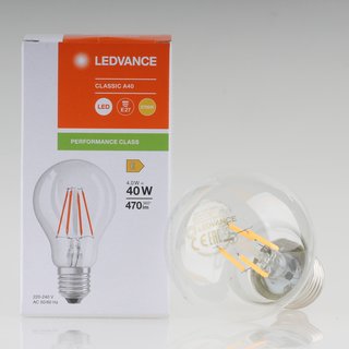 E27 LEDVANCE LED Filament Leuchtmittel klar 4W=(40W) 240V 470 lm 2700K warmwei