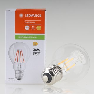 E27 LEDVANCE LED Filament Leuchtmittel klar 4W=(40W) 240V 470 lm 2700K warmwei