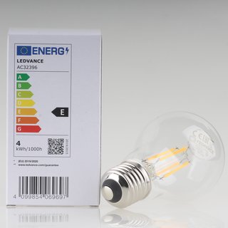 E27 LEDVANCE LED Filament Leuchtmittel klar 4W=(40W) 240V 470 lm 2700K warmwei