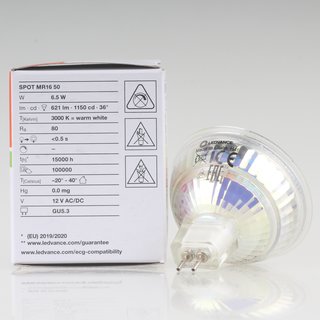 LEDVANCE GU5.3 MR16 LED Leuchtmittel 6.5W=(50W) 12V 3000K 621lm 36 Reflektor-Lampe