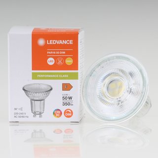 LEDVANCE GU10 PAR16 LED Leuchtmittel 4.5W=(50W) 3000K 350lm 36 dimmbar Reflektor-Lampe