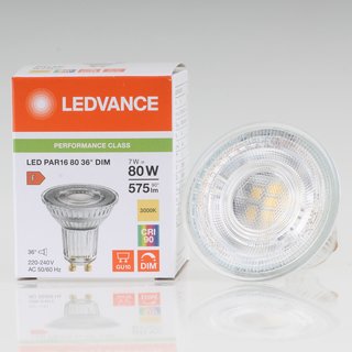 LEDVANCE GU10 PAR16 LED Leuchtmittel 7W=(80W) 3000K 575lm 36 dimmbar Reflektor-Lampe