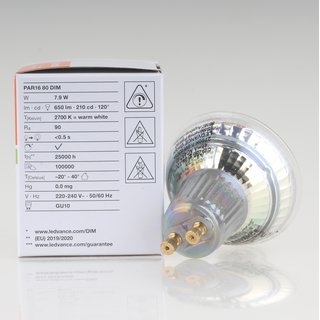 LEDVANCE GU10 PAR16 LED Leuchtmittel 7.9W=(51W) 2700K 650 lm 120 dimmbar Reflektor-Lampe